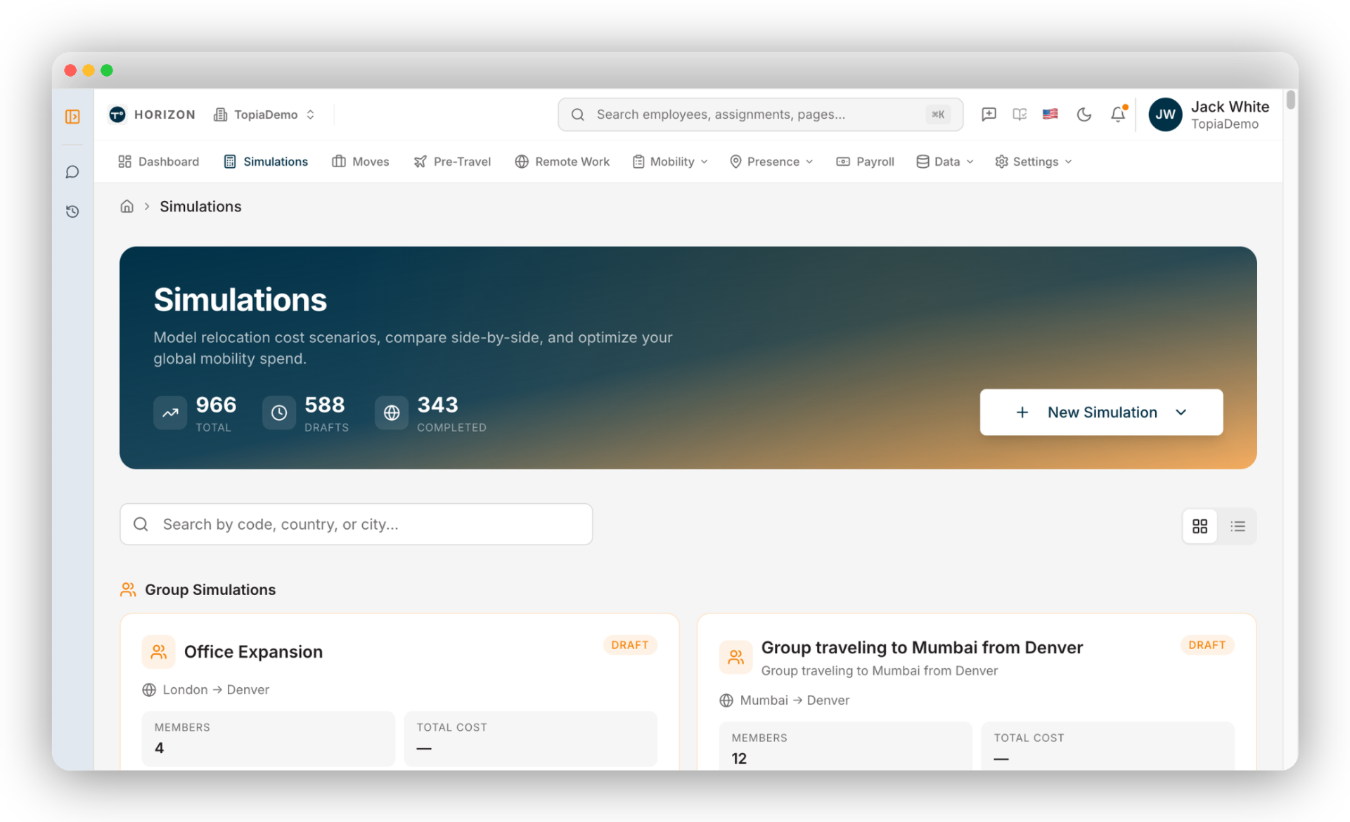 Cost Simulations platform preview