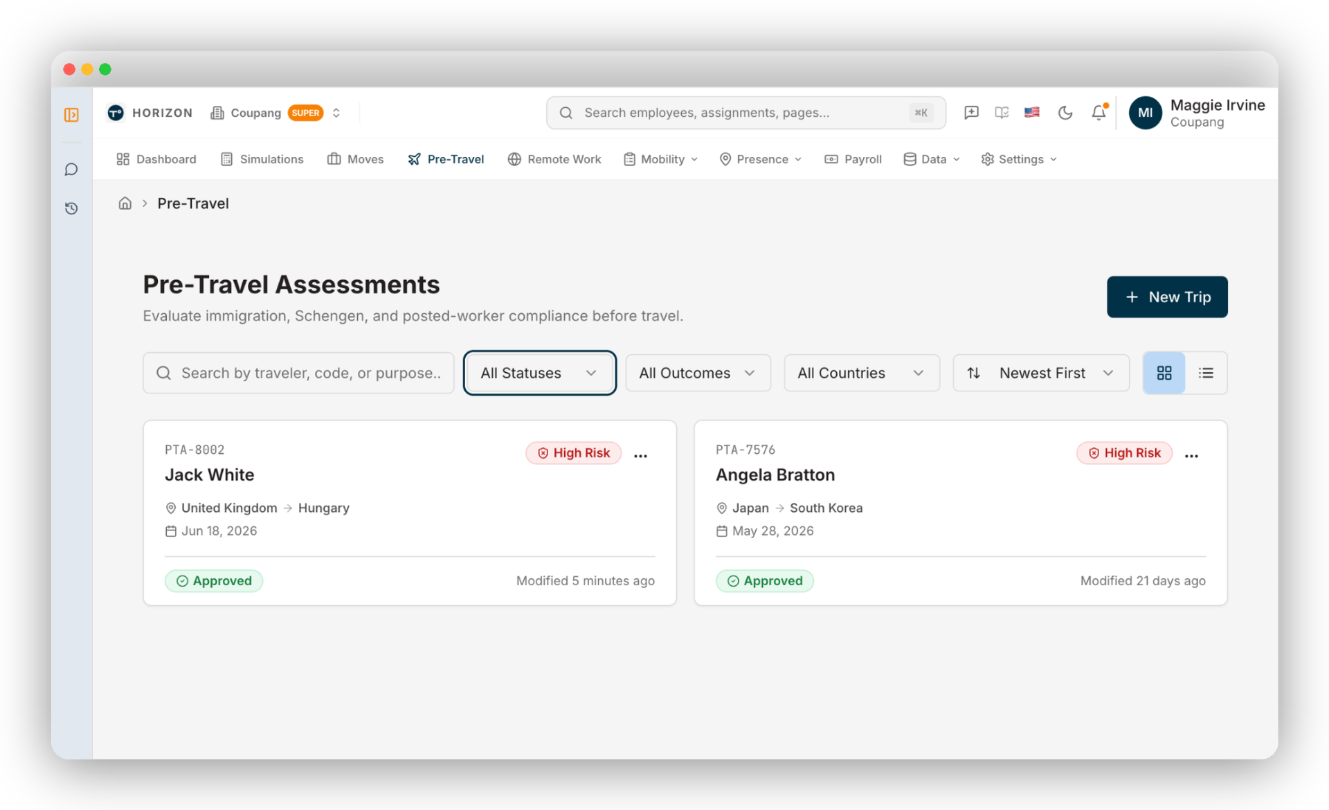 Pre-Travel Assessments platform preview