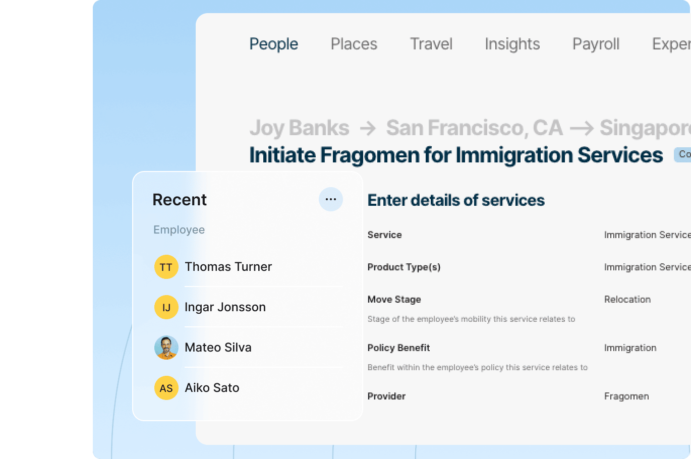 An overview of immigration services, including application forms and guidelines on the report page.