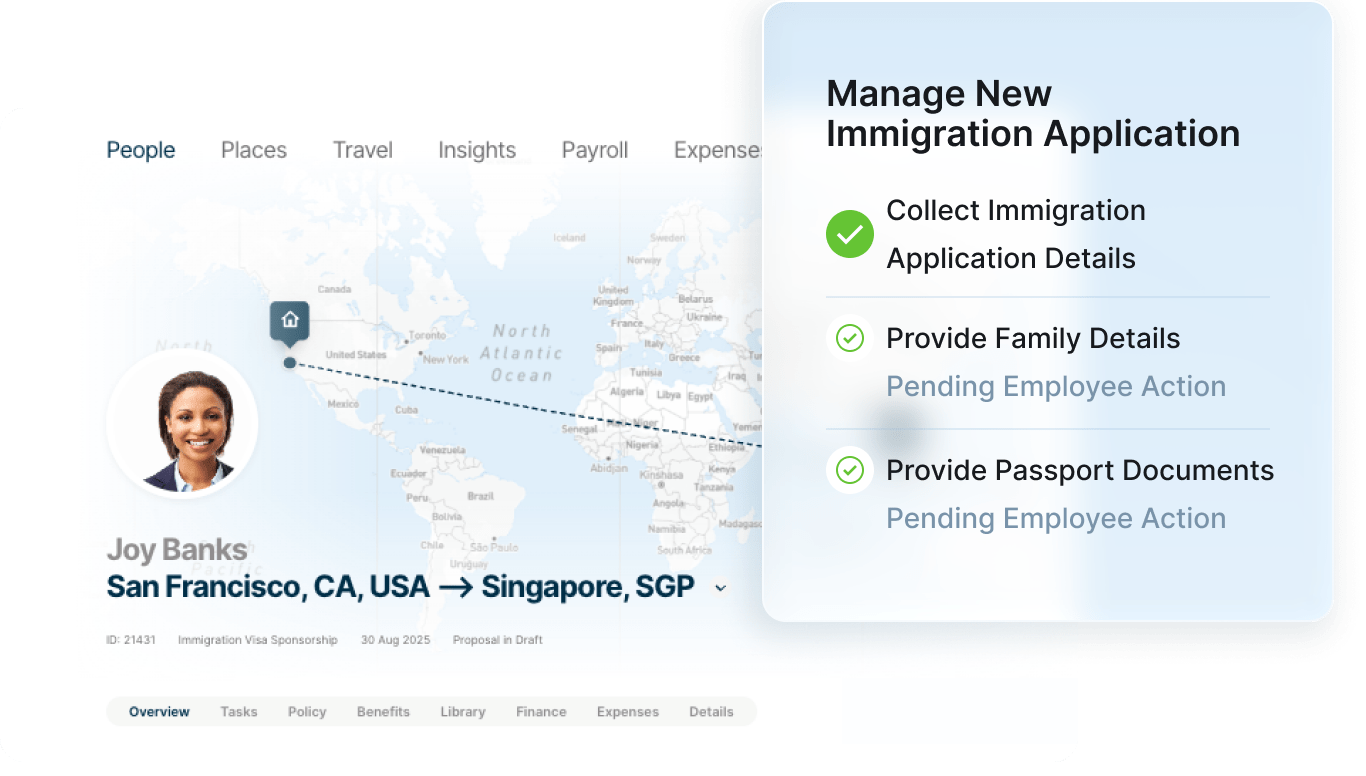 A screenshot of the immigration application page with sections for applicant details and required documents.