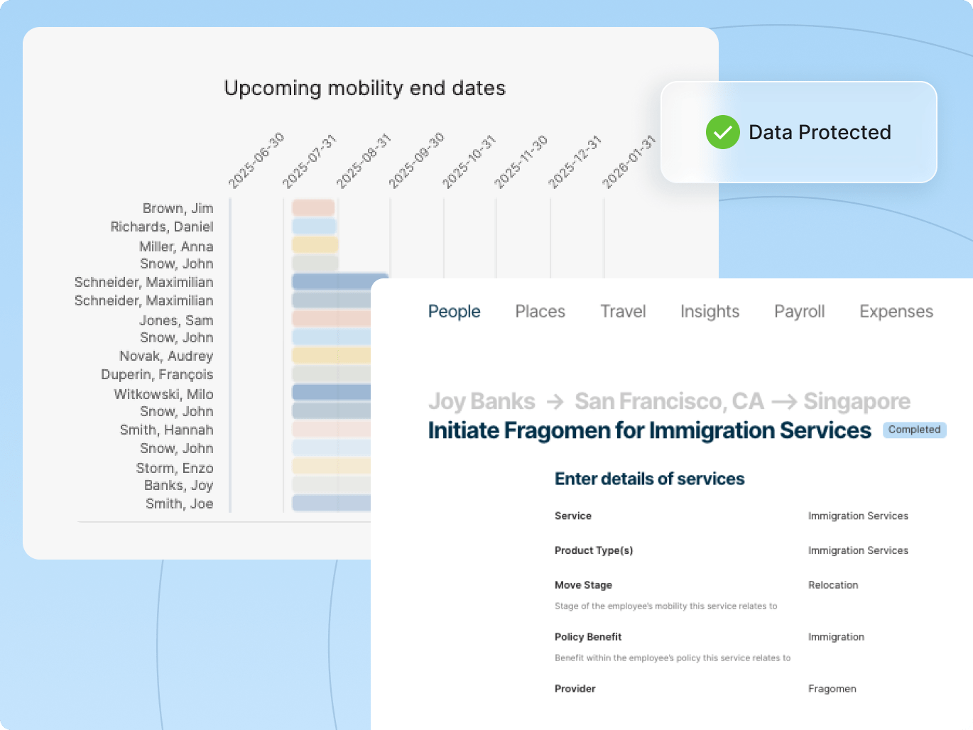 A screenshot of a mobile app designed for immigration services, highlighting key features and user interface elements.
