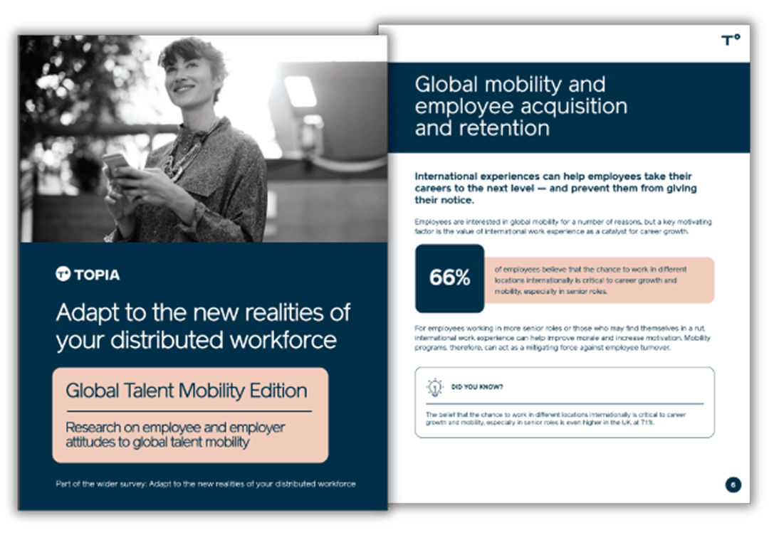 A cover image of an ebook focused on global workforce mobility, showcasing a globe and diverse business professionals.