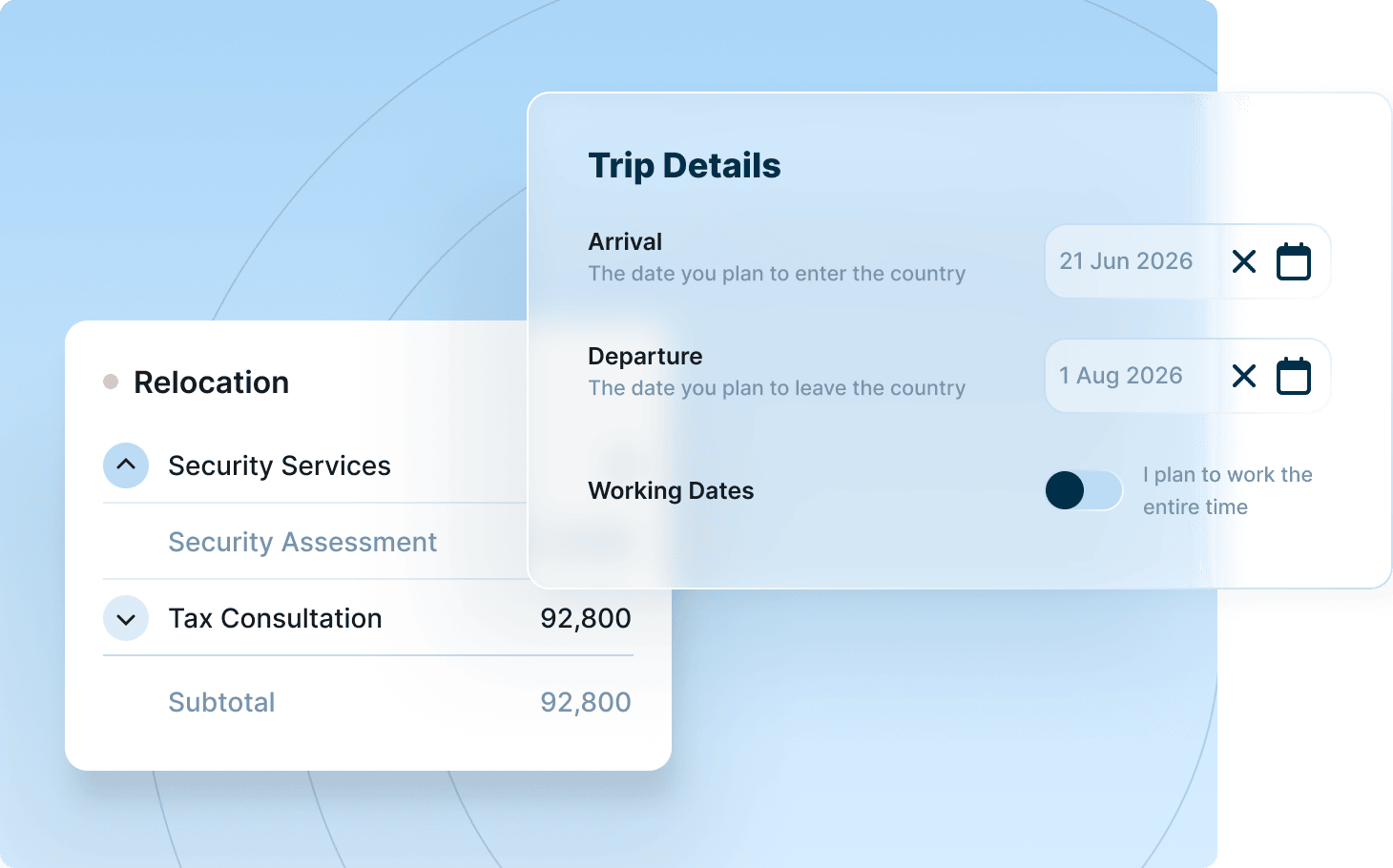 An app interface showing the main detail screen for a security service, highlighting features and user options.