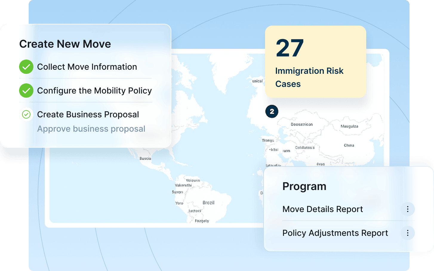 A screenshot of a mobile app featuring a map and a business risk report for evaluating potential risks.