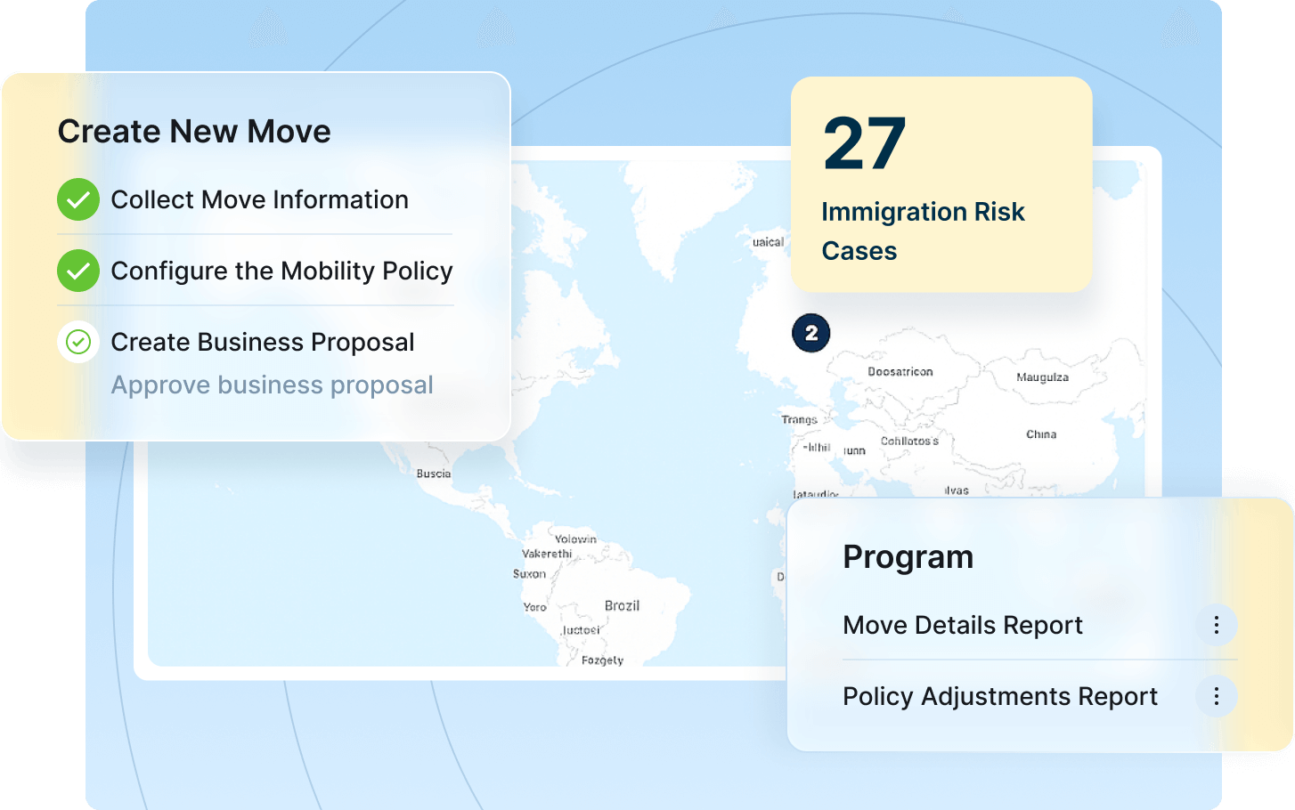 A screenshot of a mobile app featuring a map and a business risk report for evaluating potential risks.
