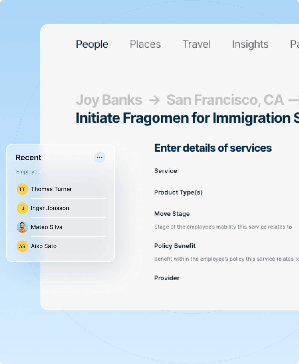 A visual representation of initiating a frangman for immigration services, featuring paperwork and a laptop.