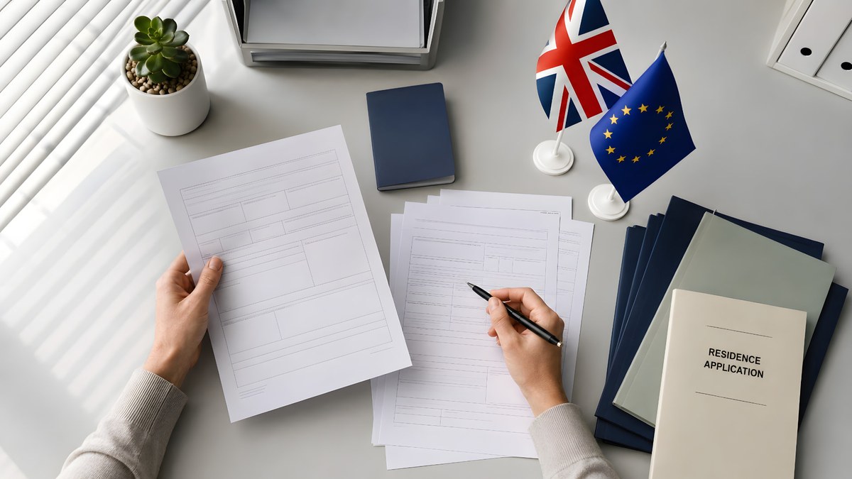 Professionals reviewing immigration and tax paperwork for an international move