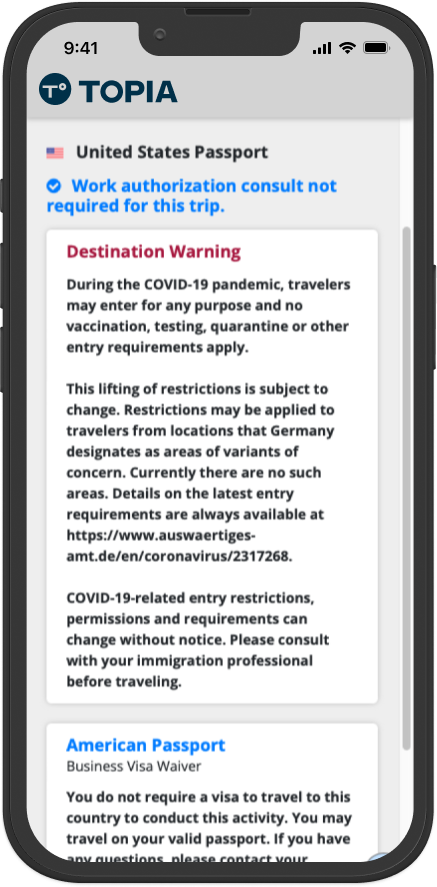 Global Immigration Assessment - Destination Warnings